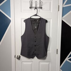 Charcoal Textured Dress Suit Vest 5 Button V Neck Adjustable Back Strap